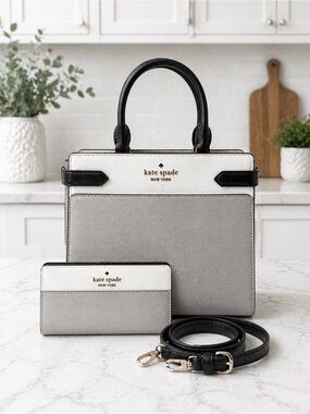 ☀️Kate Spade Staci Color-block Saffiano Leather Satchel & matching wallet